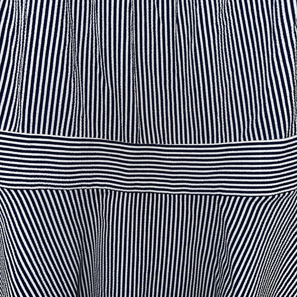 Women's Monteau Los Angeles blouse, Size L, Navy and White Stripes ruffles - Picture 3 of 8